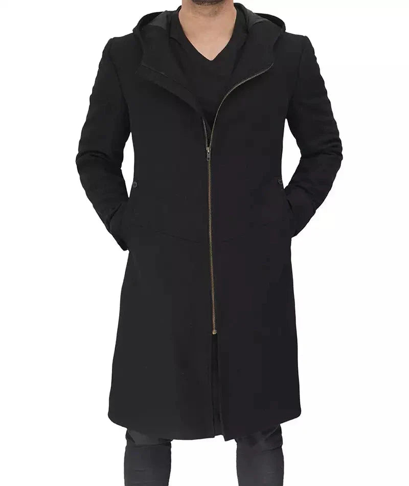 Black_Wool_Coat_with_Hood__12171_zoom Modern Fit Wool Long Coat, Black Zing Apparel