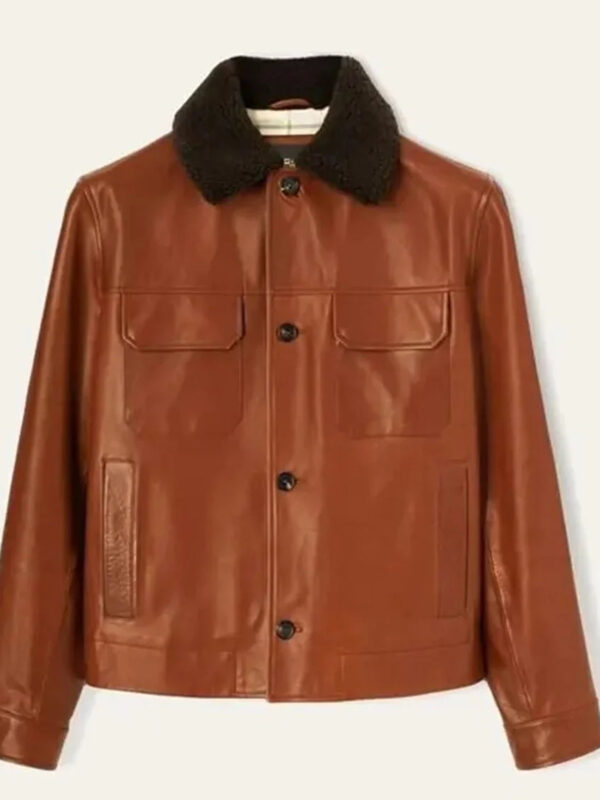 Brad-Pitt-Art-Exhibit-LA-Shearling-Jacket