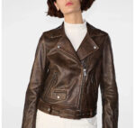 Brown Distressed Leather Jacket - Image 2