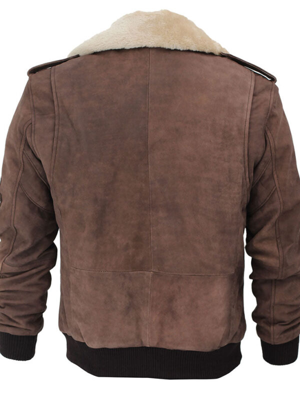 Brown Leather Shearling Collar Bomber Jacket Zing Apparel
