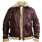 Brown Shearling Bomber Jacket in Sheepskin For Men 