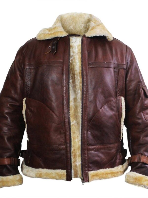 Brown Shearling Bomber Jacket in Sheepskin For Men