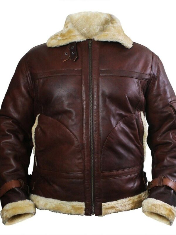 Brown Shearling Bomber Jacket in Sheepskin For Men -1