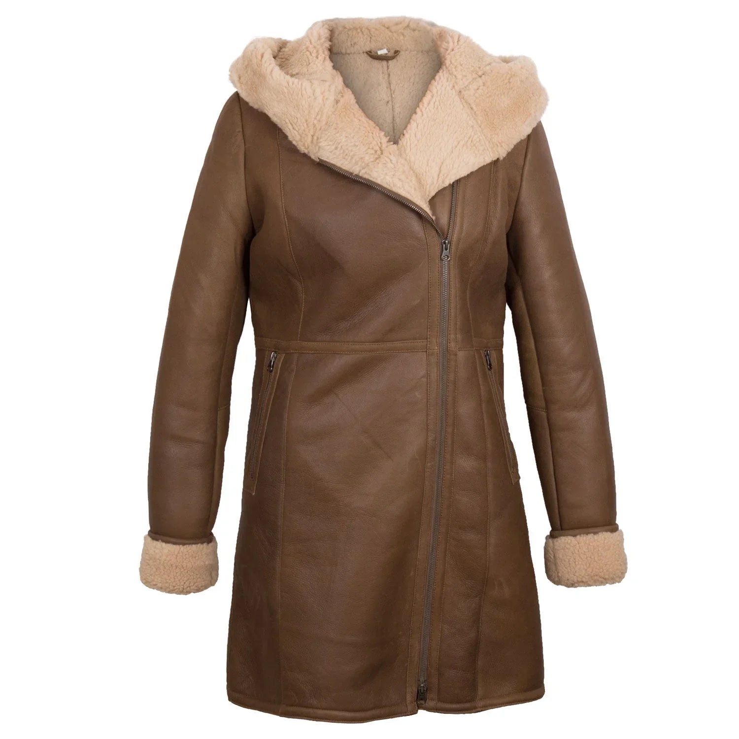 Brown Sheepskin Shearling Leather Jacket For Women - FREE SHIPPING