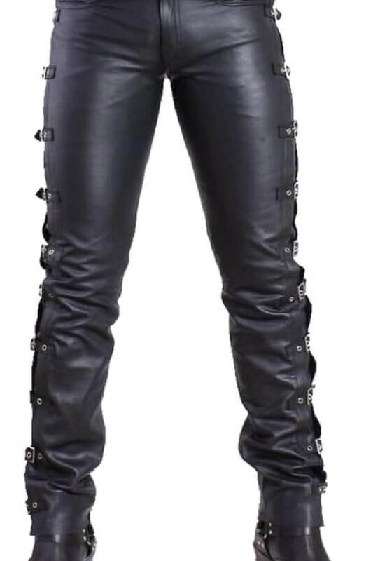 Buy_Handmade_Black_Leather_Pants_with_Side_Buckles