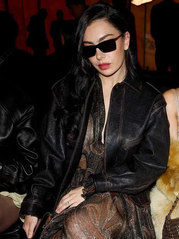 Charli XCX PFW 2025 Brown Leather Jacket