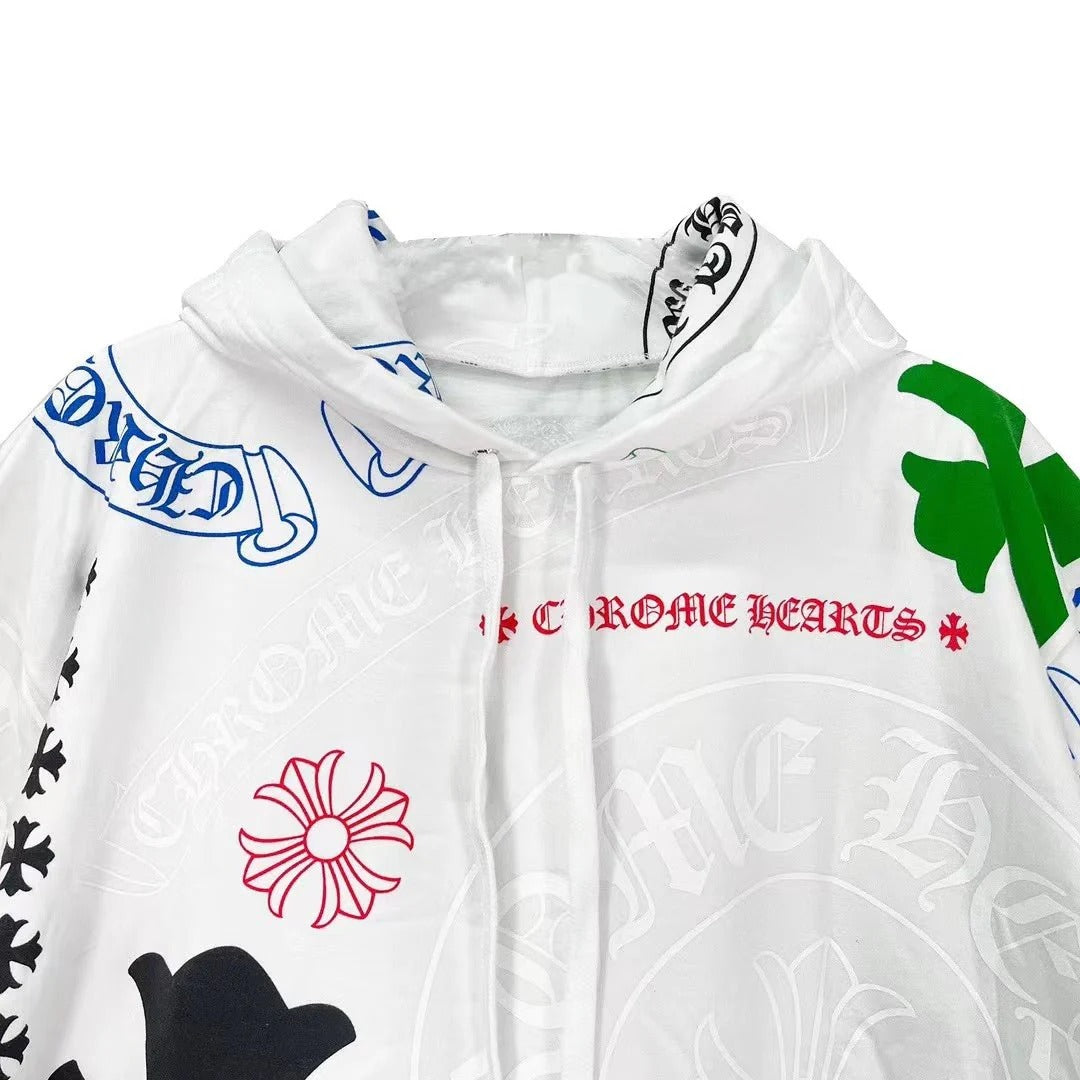 Chrome Hearts Stencil Multi Cross & Horseshoe Pullover HoodieChrome Hearts Stencil Multi Cross & Horseshoe Pullover Hoodie For Sale