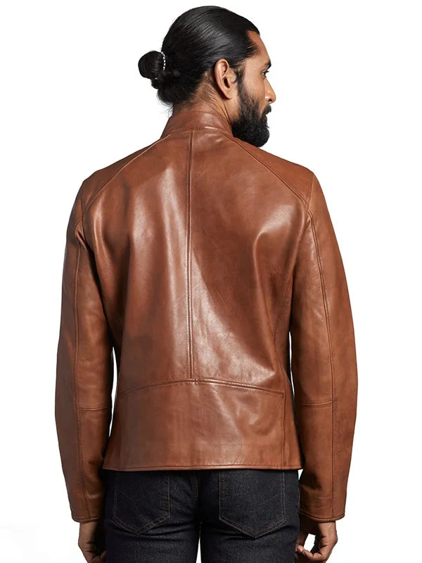 Cognac Leather Jacket Back