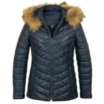 Daisy Leather Padded Coat Women, Navy Zing Apparel