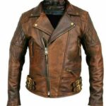 Distressed Leather Quilted Biker Jacket