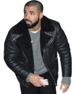 Drake Black Shearling Leather Jacket