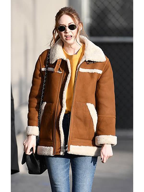 Elegant-Karen-Gillan-Sheepskin-Shearling-Leather-Jacket-Coat-2 Elegant-Karen-Gillan-Sheepskin-Shearling-Leather-Jacket-Coat-2