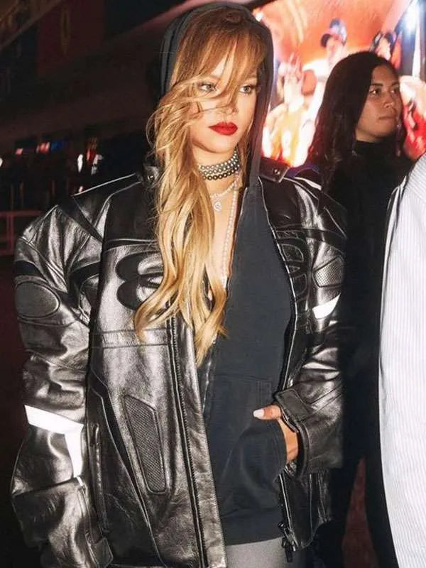 Rihanna F1 Grand Prix Black Leather Jacket