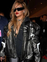 Rihanna F1 Black Leather Jacket