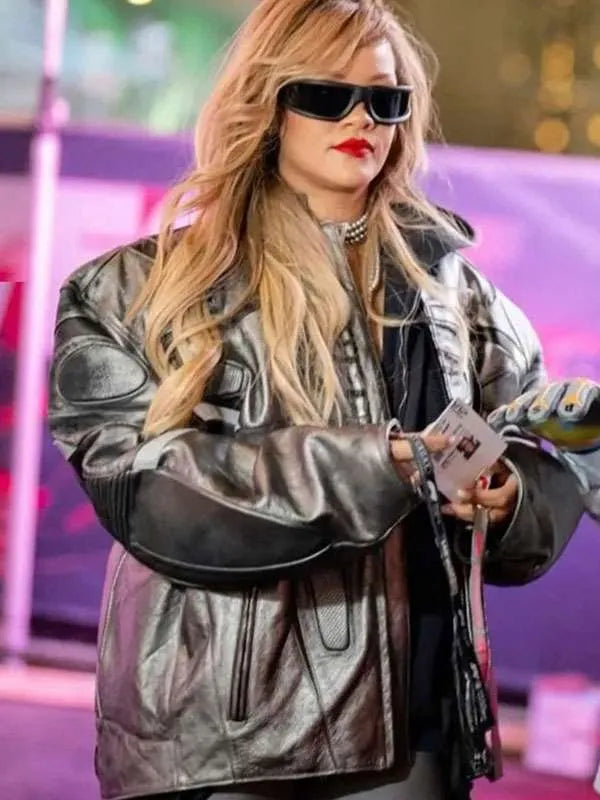 Rihanna F1 Black Leather Jacket