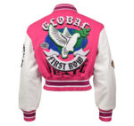 First_Row_Womens_Cropped_Varsity_Peace_Jacket_Pink_For_Sale
