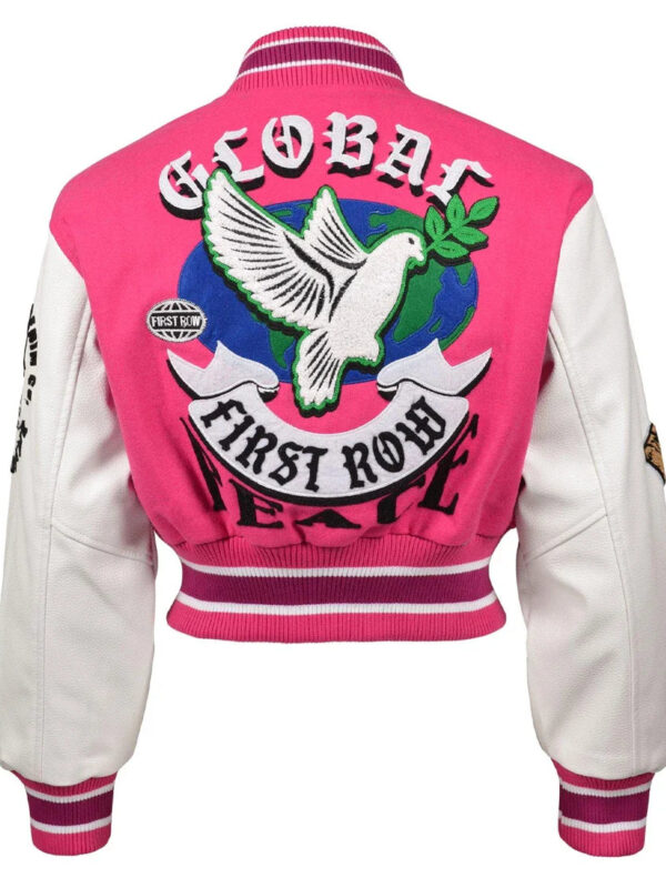 First_Row_Womens_Cropped_Varsity_Peace_Jacket_Pink_For_Sale