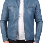 Gatsby Blue Leather Biker Jacket