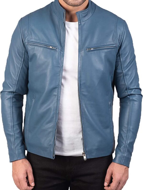 Gatsby Blue Leather Biker Jacket