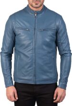 Gatsby Blue Leather Biker Jacket Sale