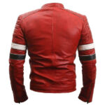 Genuine Striped Red Leather Moto Jacket Mens For Sale