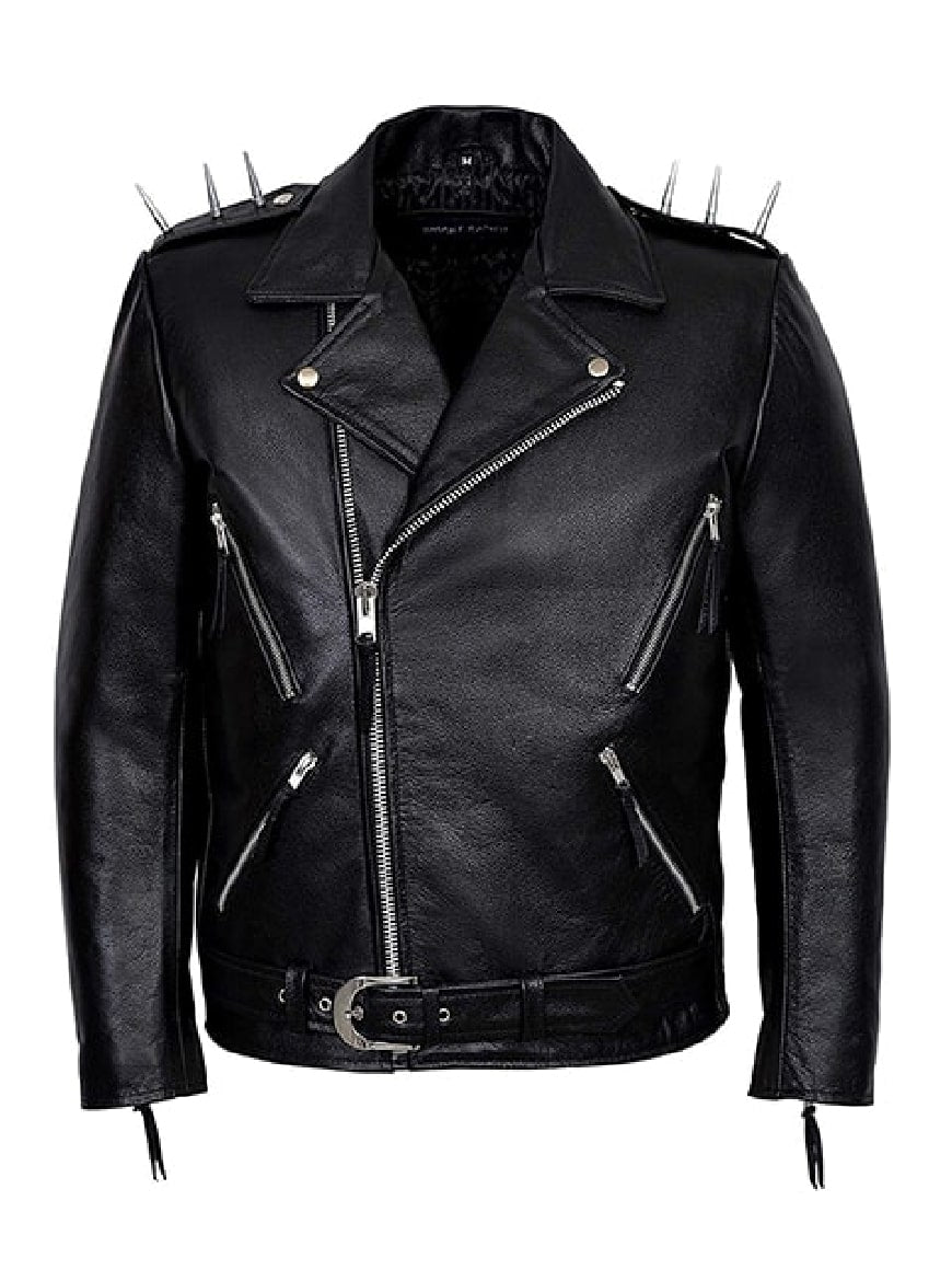 Ghost-Rider-Nicolas-Cage-Motorcycle-Leather-Jacket Halloween Jacket - Ghost Rider Metal Spikes Jacket