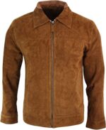 Harrington Biker Suede Leather Men, Brown Zing Apparel