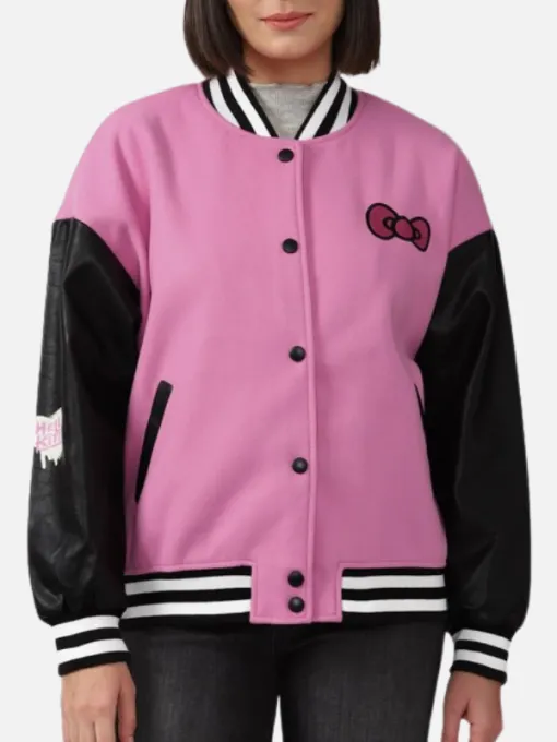 Hello-Kitty-Pink-Black-Varsity-Bomber-Jacket Hello Kitty Pink & Black Varsity Bomber Jacket
