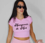 Hungover & Hot Crop Baby Tee in Pink