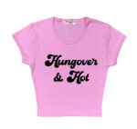 Hungover & Hot Crop Baby Tee in Pink - Image 2