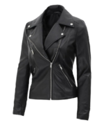 Kinzie Stylish Leather Biker Jacket Women, Black Zing Apparel