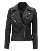Kinzie Stylish Leather Biker Jacket Women, Black Zing Apparel