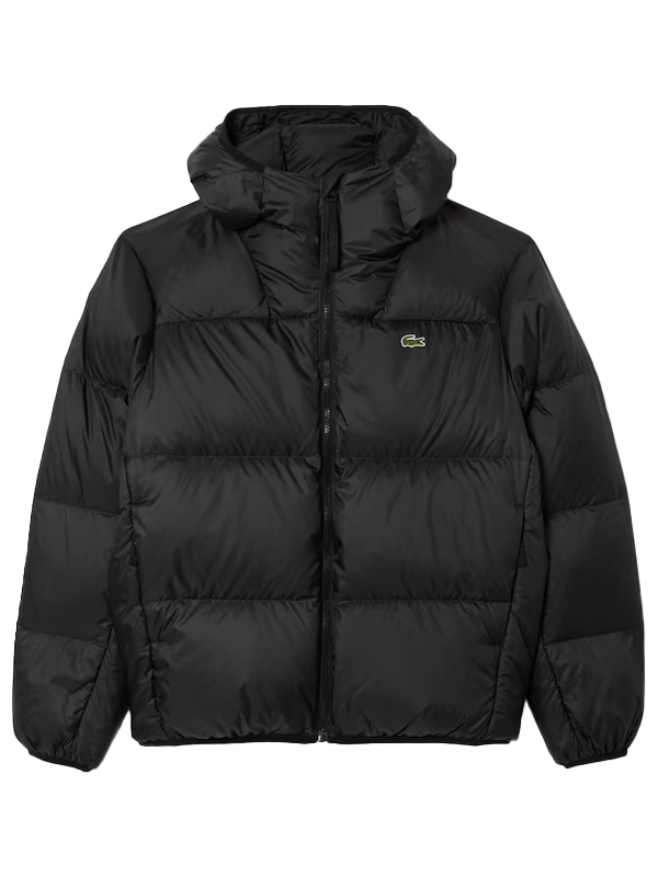 Lacoste-Mens-Water-Repellent-Hooded-Down-Black-Jacket
