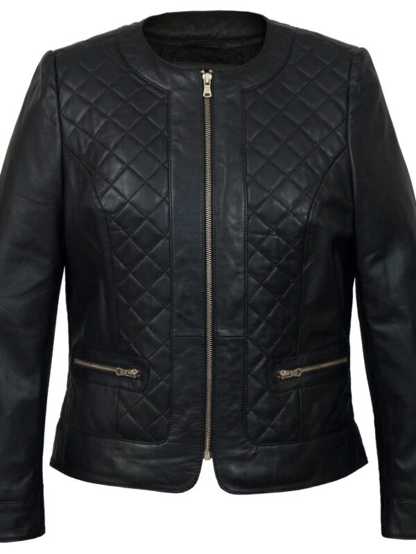 Biker Quilted Leather Jacket Women, Black Zing Apparel