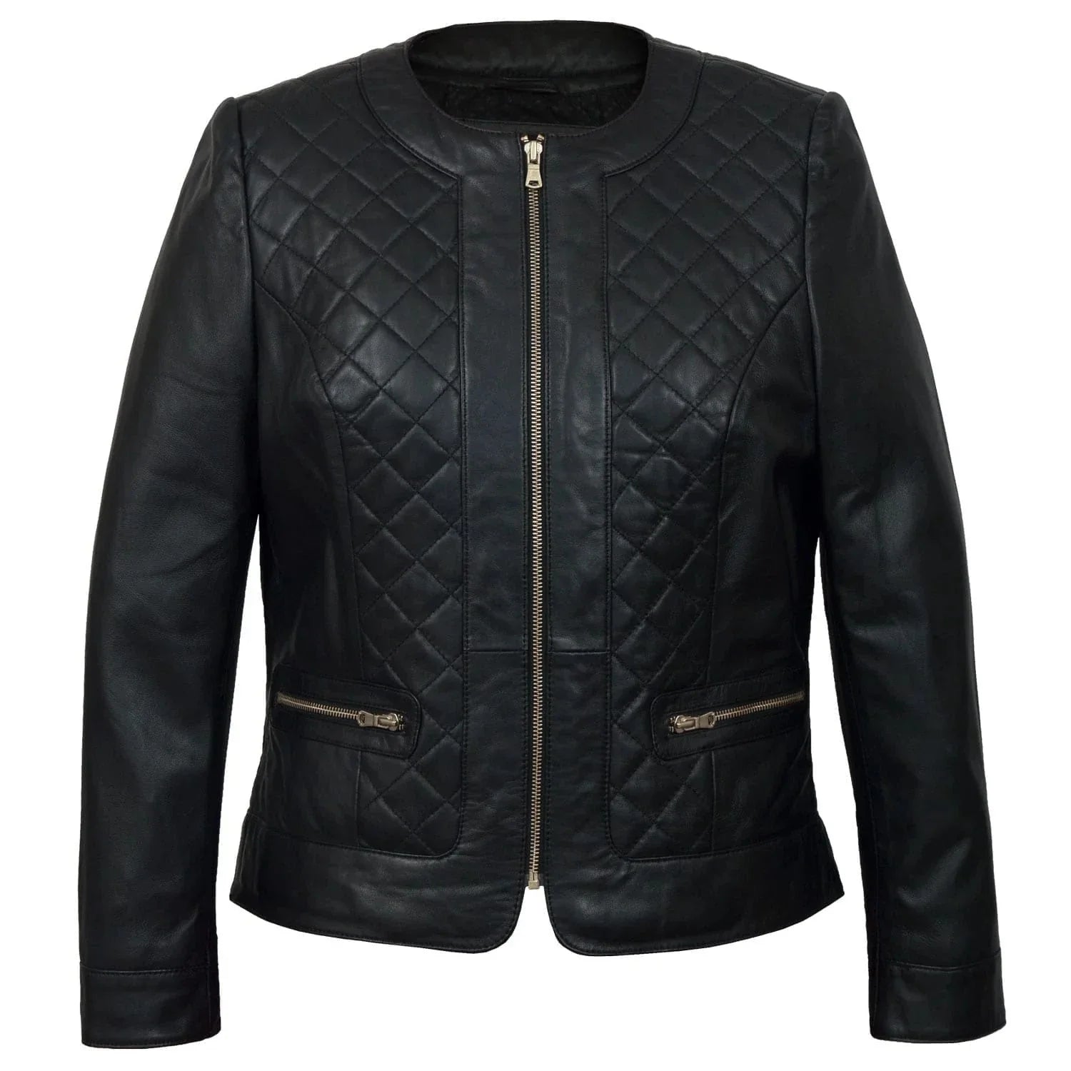 Ladies-Black-leather-jacket-Annie Biker Quilted Leather Jacket Women, Black Zing Apparel