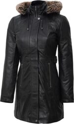 Leather Coat with Shearling Hood Buy