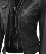 Women Leather Jacket With Hood Burgh Zing Apparel