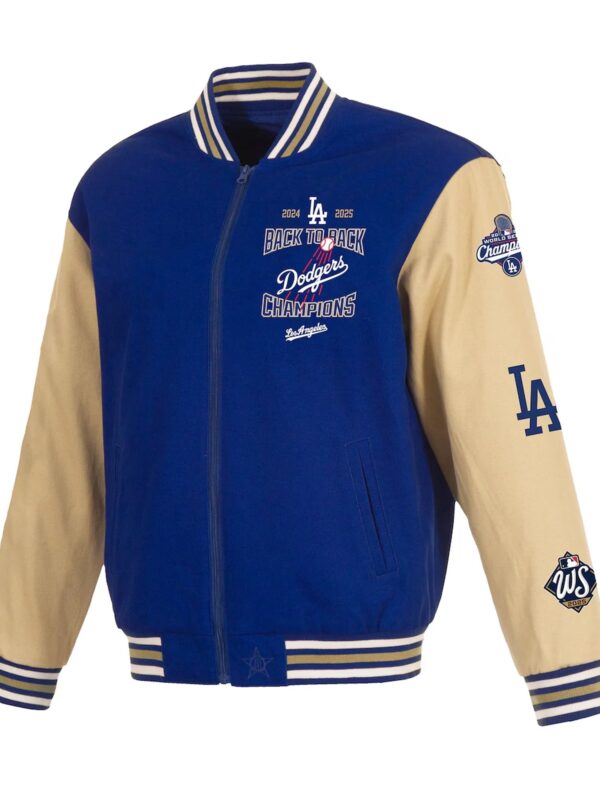 Los-Angeles-Dodgers-Tan-Back-To-Back-World-Series-Champions-Twill-Full-Zip-Jacket