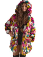 Luxury Faux Fur Striped Hooded Jacket