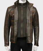 Men's Distressed Brown Leather Jacket Zing Apparel