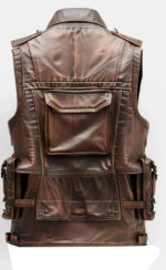 Men Distressed Brown Military Style Leather Vest Zing Apparel