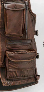 Men Distressed Brown Military Style Leather Vest Zing Apparel