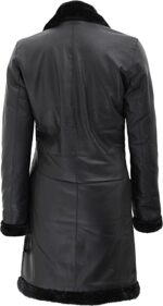 Men Black Leather Long Coat With Shearling Lining Buy