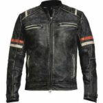 Men Cafe Racer Retro Distressed Leather Jacket