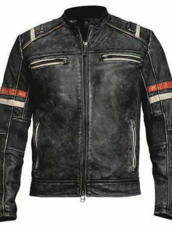 Men Cafe Racer Retro Distressed Leather Jacket