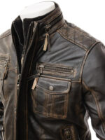 Men Vintage Distressed Black Leather Jacket MG07 Buy