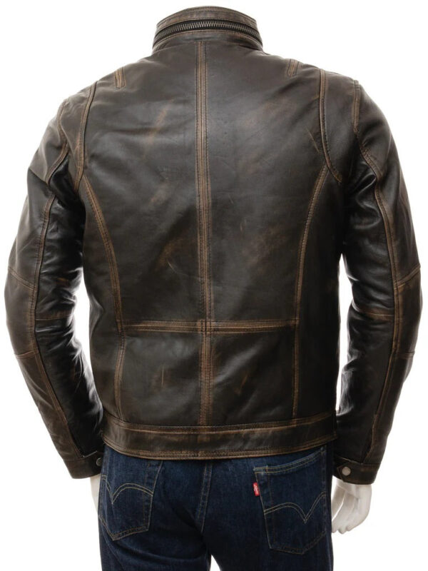Men Vintage Distressed Black Leather Jacket MG07 For Sale