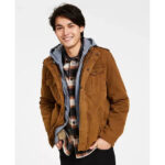 Menâ€™s-Sherpa-Lined-Two-Pocket-Hooded-Trucker-Jacket-Bown