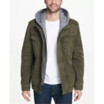 Menâ€™s-Sherpa-Lined-Two-Pocket-Hooded-Trucker-Jacket-Olive-Green