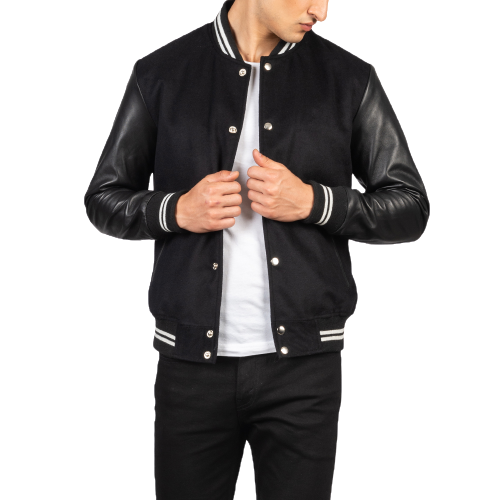 College Varsity Jacket Men, Black Zing Apparel